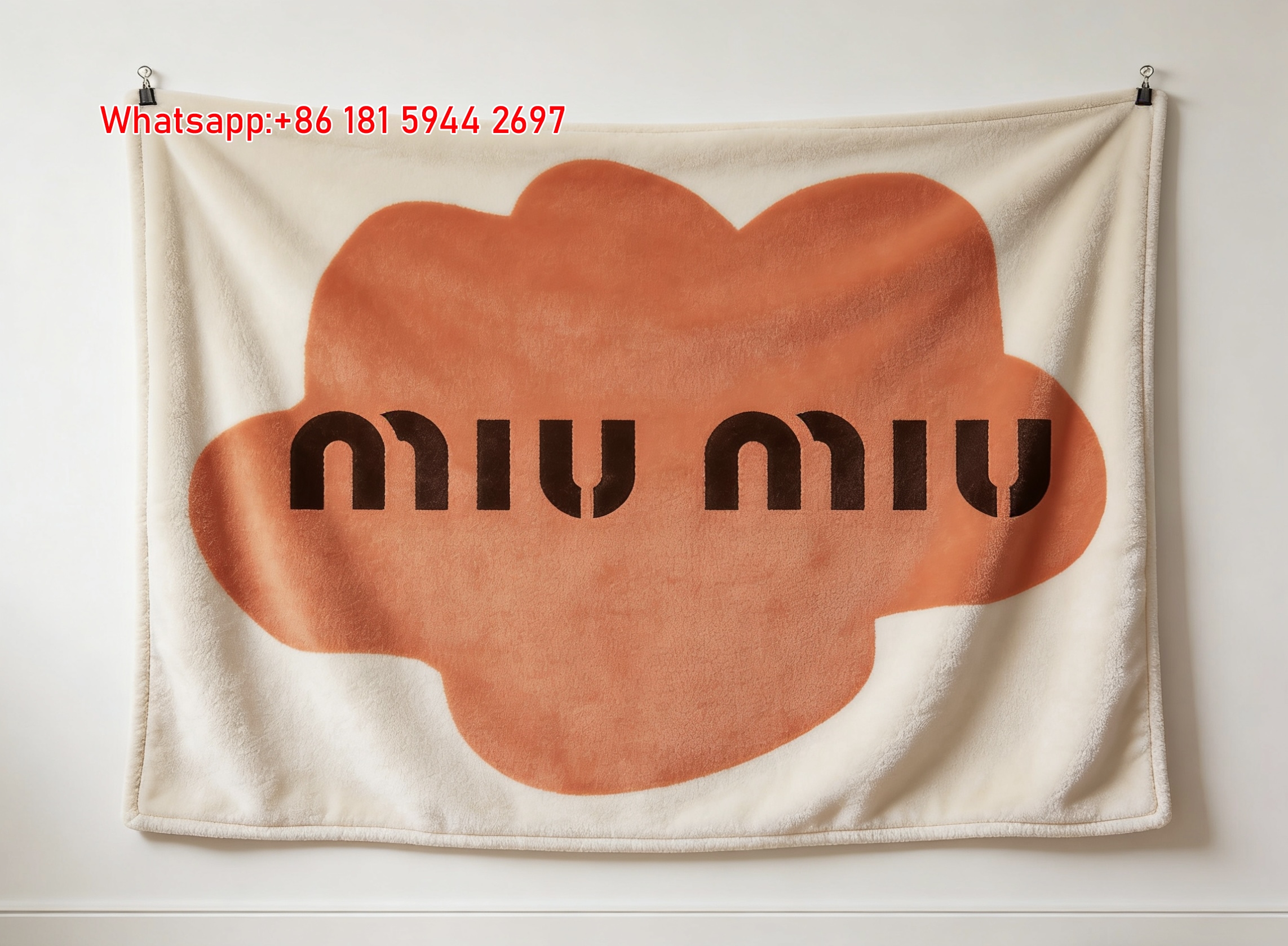 Miu Miu Coral Orange Cloud Shape Logo Printed Flannel Sofa Throw Blanket IMG_0484